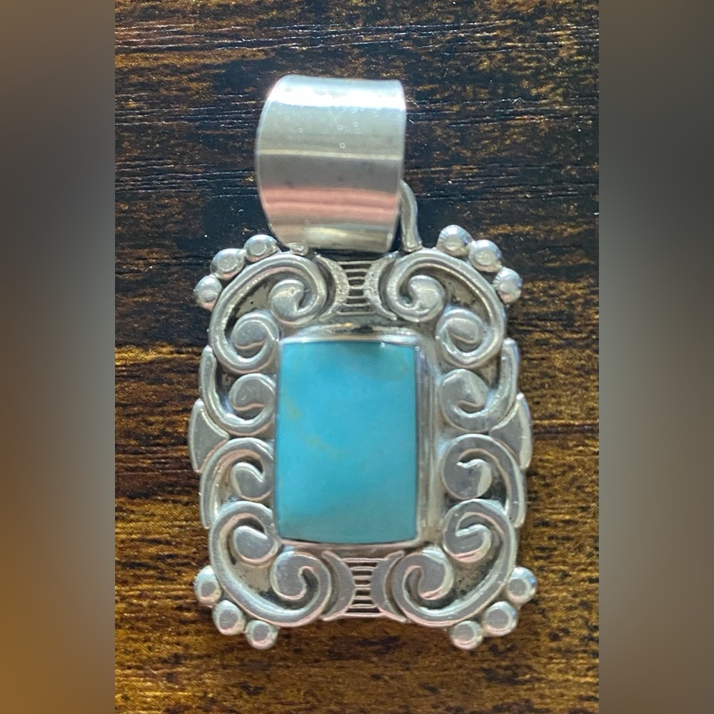 SOLD! Heavy Sterling Silver and Sleeping Turquoise Pendant Necklace
